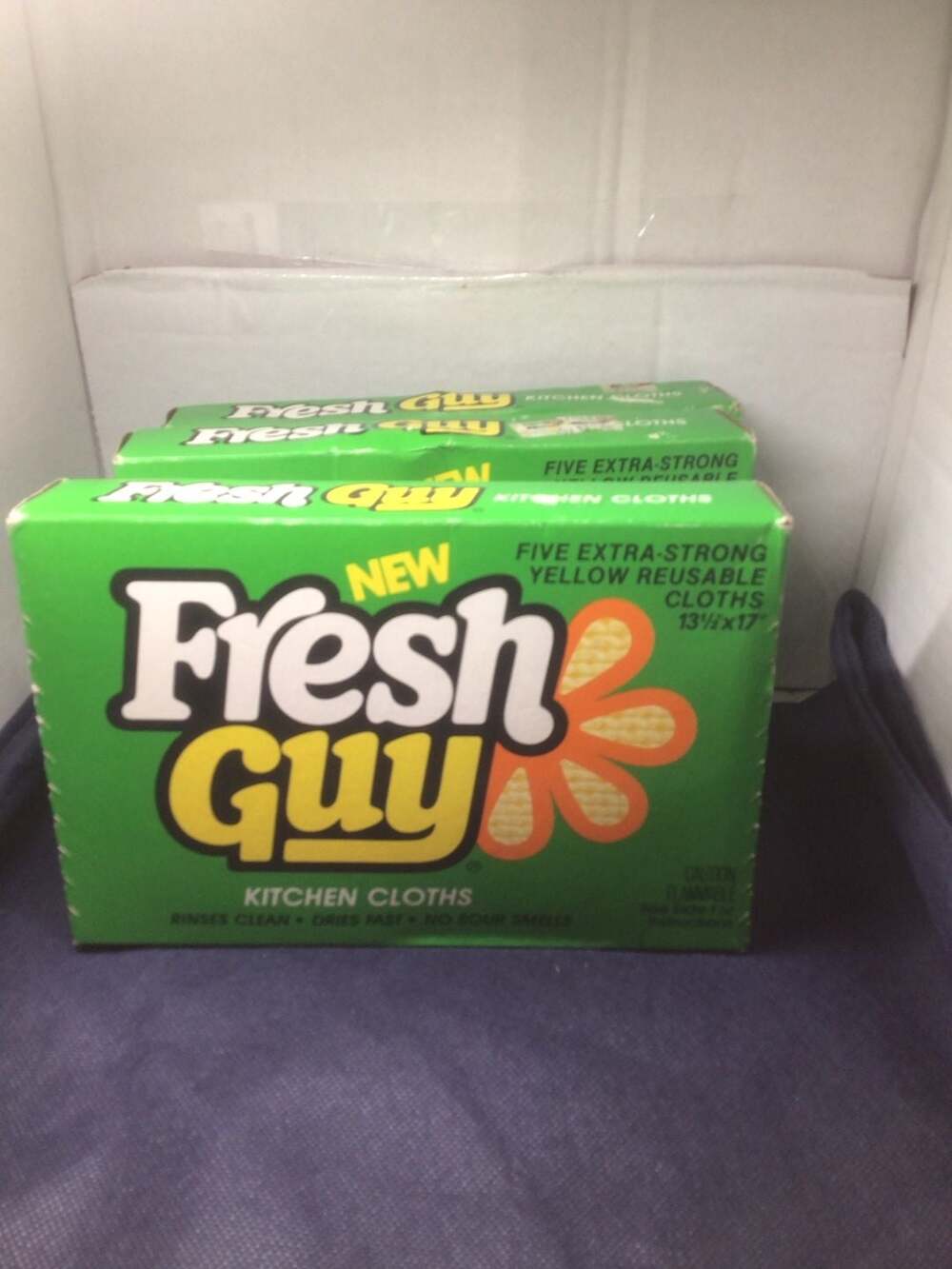 Vintage 1980s Chicopee Fresh Guy Yellow Reusable Kitchen Cloths (3-Pack)